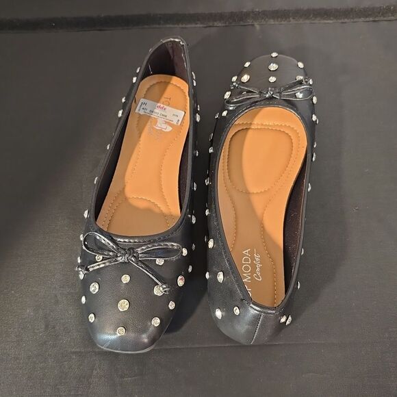 BRAND NEW TOP MODA BOWNOT RHINESTONE EMBELLISHMENTS BALLET FLATS - Picture 4 of 15